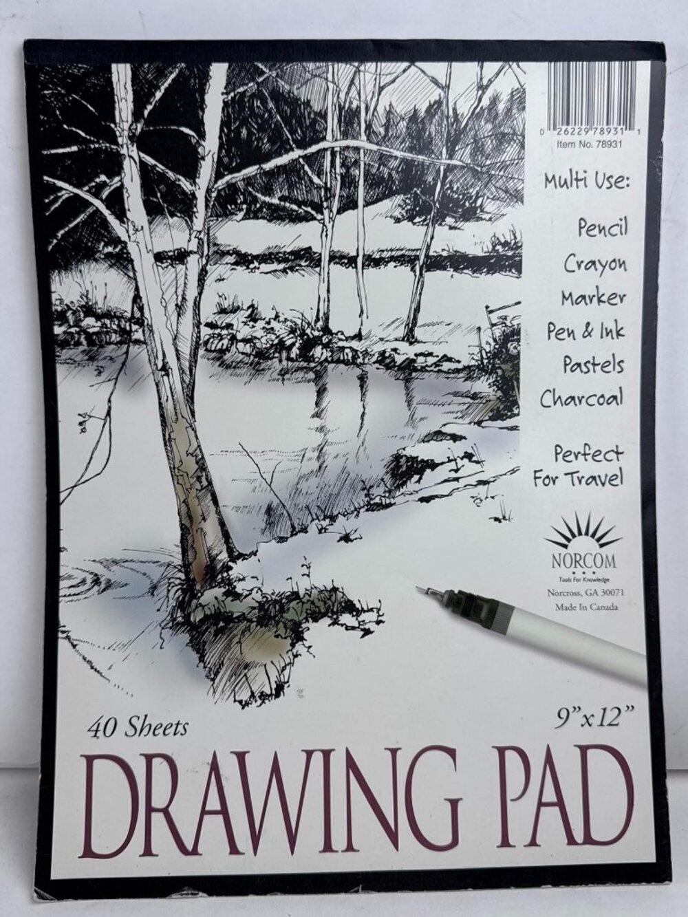 Norcom Multi-Use Drawing Pad 9"x12" 40 Sheets Sketch Paper Pencil Ink Pastels